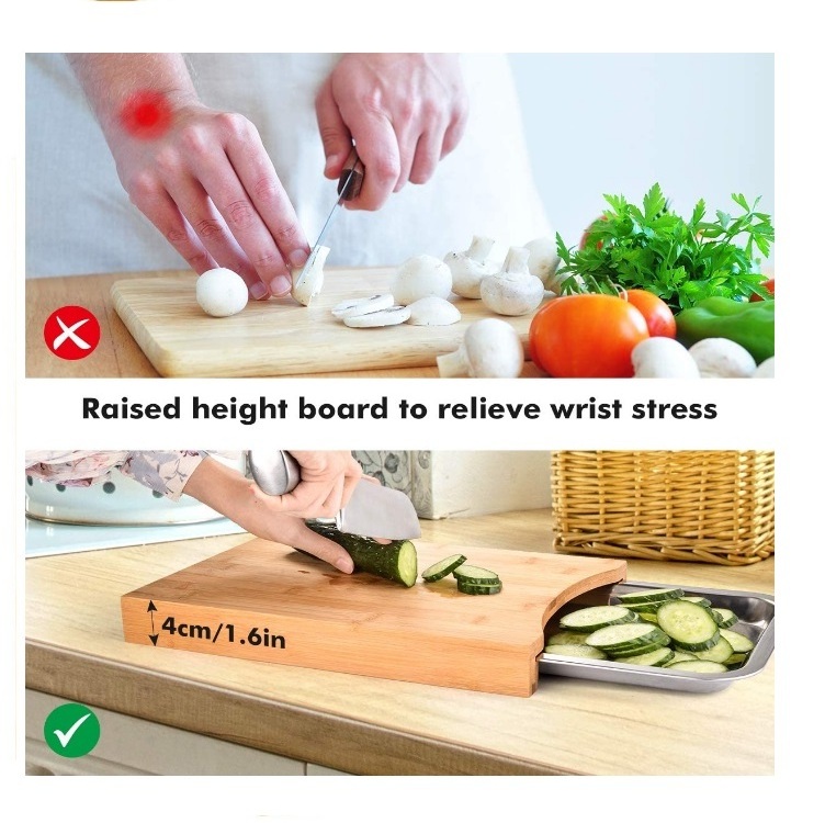 Cutting Board with Containers Organic Eco-Friendly Bamboo Chopping Board Wood  Block