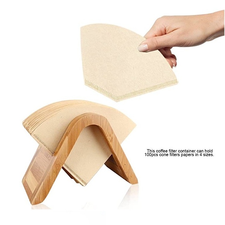 Coffee Filters Holder Bamboo Creative Hand Make Shelf Filtering Paper Storage Rack Stand