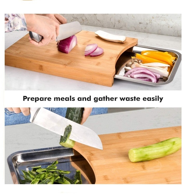 Cutting Board with Containers Organic Eco-Friendly Bamboo Chopping Board Wood  Block