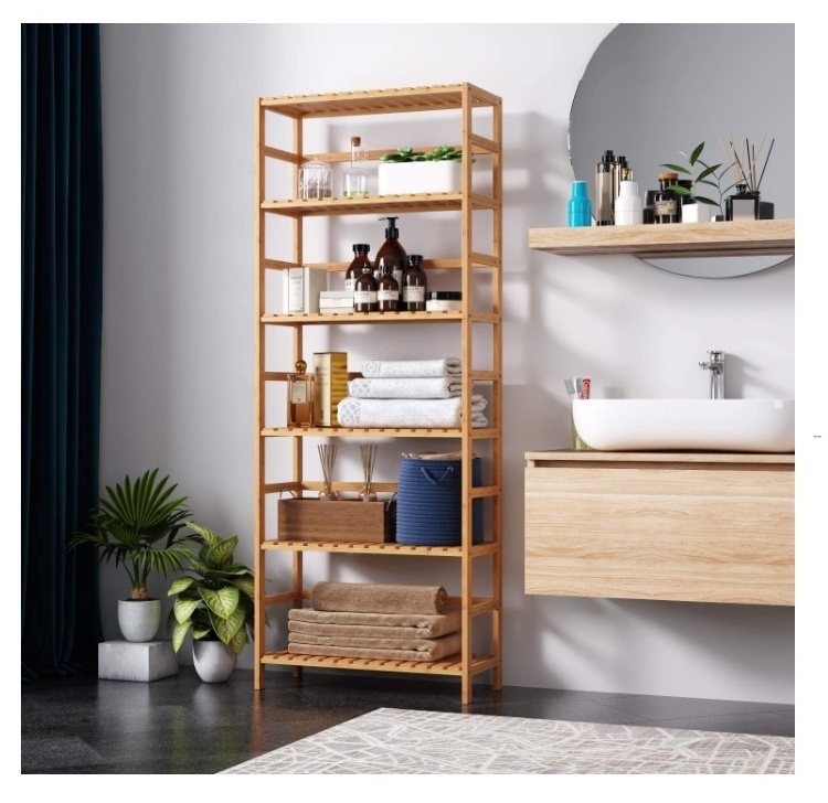 Bamboo Shelf 6 Tier  Free Standing Bookshelf Plant Flower Stand Rack Bathroom Storage Tower