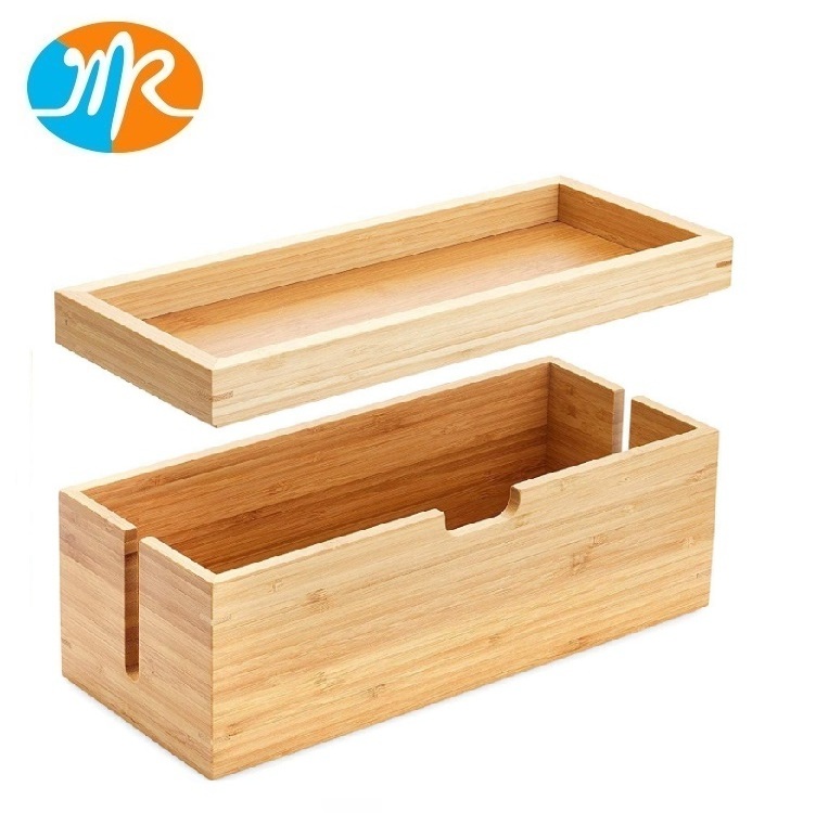 Bamboo Storage Box with Lid Suitable for Storing Chargers Power Strips and Charging Cable Management Organizer Box