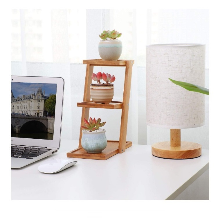 Small Succulent Pots Display Stand Bamboo Rack 3 Tier bamboo Desk Planter Shelf for Plants