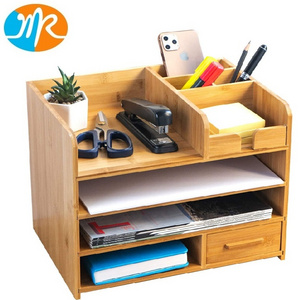 4 Tier Bamboo Desk Organize  with Drawers for Home Office Table Top Shelf Desktop Organizer