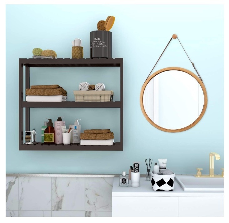 Bamboo Bathroom Shelf 3-Tier Wall Mount Storage Rack Adjustable Layer Utility Shelves Living Room Kitchen