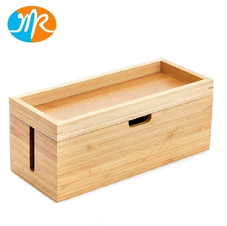 Bamboo Storage Box with Lid Suitable for Storing Chargers Power Strips and Charging Cable Management Organizer Box