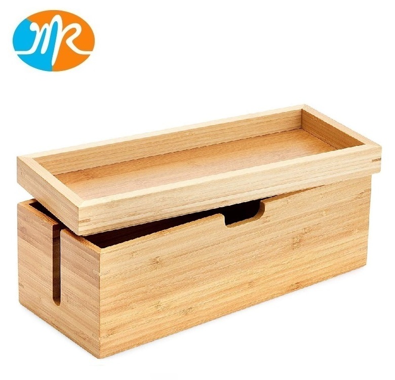 Bamboo Storage Box with Lid Suitable for Storing Chargers Power Strips and Charging Cable Management Organizer Box