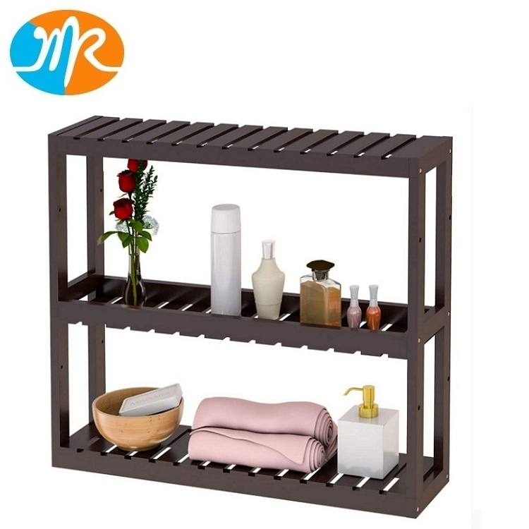 Bamboo Bathroom Shelf 3-Tier Wall Mount Storage Rack Adjustable Layer Utility Shelves Living Room Kitchen