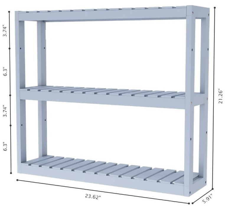 Bamboo Bathroom Shelf 3-Tier Wall Mount Storage Rack Adjustable Layer Utility Shelves Living Room Kitchen