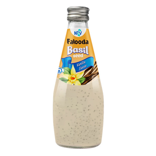 Private Label Free Sample Free Design Basil Seed Drink  With Vanilla Flavor 290 ml Glass Bottle