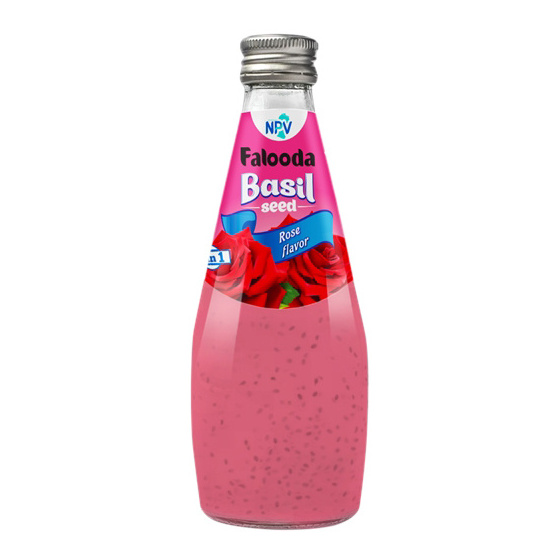 Supplier Basil Seed Drink  Rose Flavor 290 ml Glass Bottle  - Private Label Free Sample Free Design