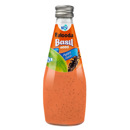 Private Label Free Sample Free Design Basil Seed Drink  With Vanilla Flavor 290 ml Glass Bottle