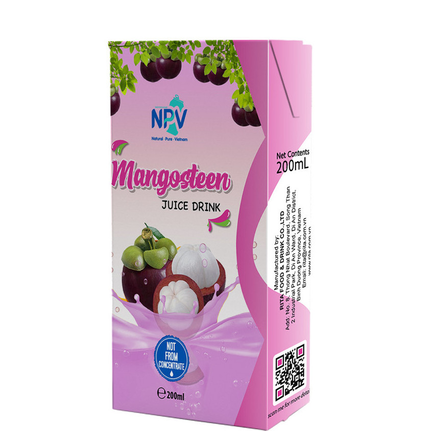 Natural Mangosteen Juice Soft Drink  200ml Paper Box  Fresh Product by Vietnamese Beverage Manufacturer