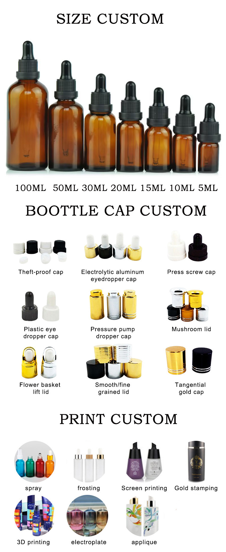 Brown Oil Bottle With Black Cap for Essential Oil 5ml 10ml 15ml 20ml 30ml 50ml100ml Perfume Sample Bottle Aromatherapy