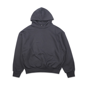 Qianzun Manufacturer plain black oversized boxy cropped hoodie with side pockets no string fleece lined men's cropped hoodies