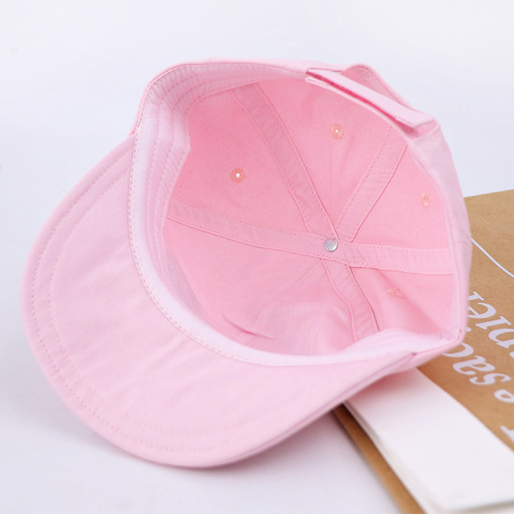 Qianzun kids children pink girl 6 panel custom embroidery cotton roll brim flip up brim snapback hats