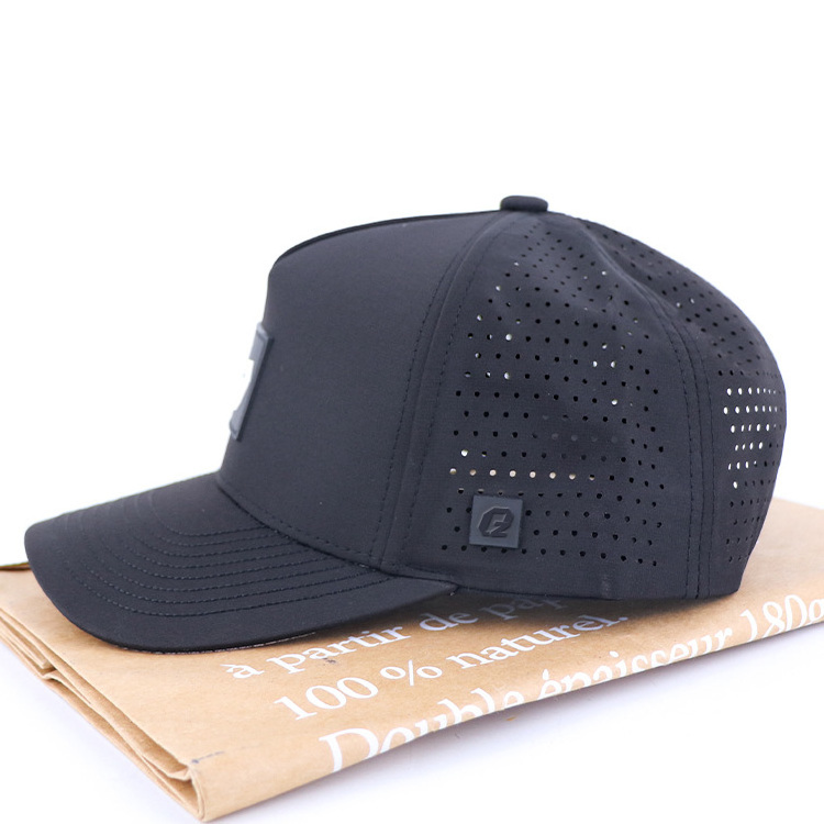 Qianzun athletic water resistant men waterproof golf hat hole laser cut perforated hat custom 5 panel polyester baseball caps