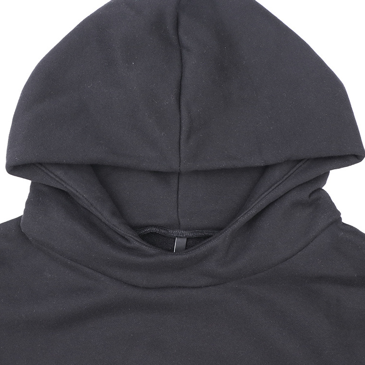 Qianzun Manufacturer plain black oversized boxy cropped hoodie with side pockets no string fleece lined men's cropped hoodies