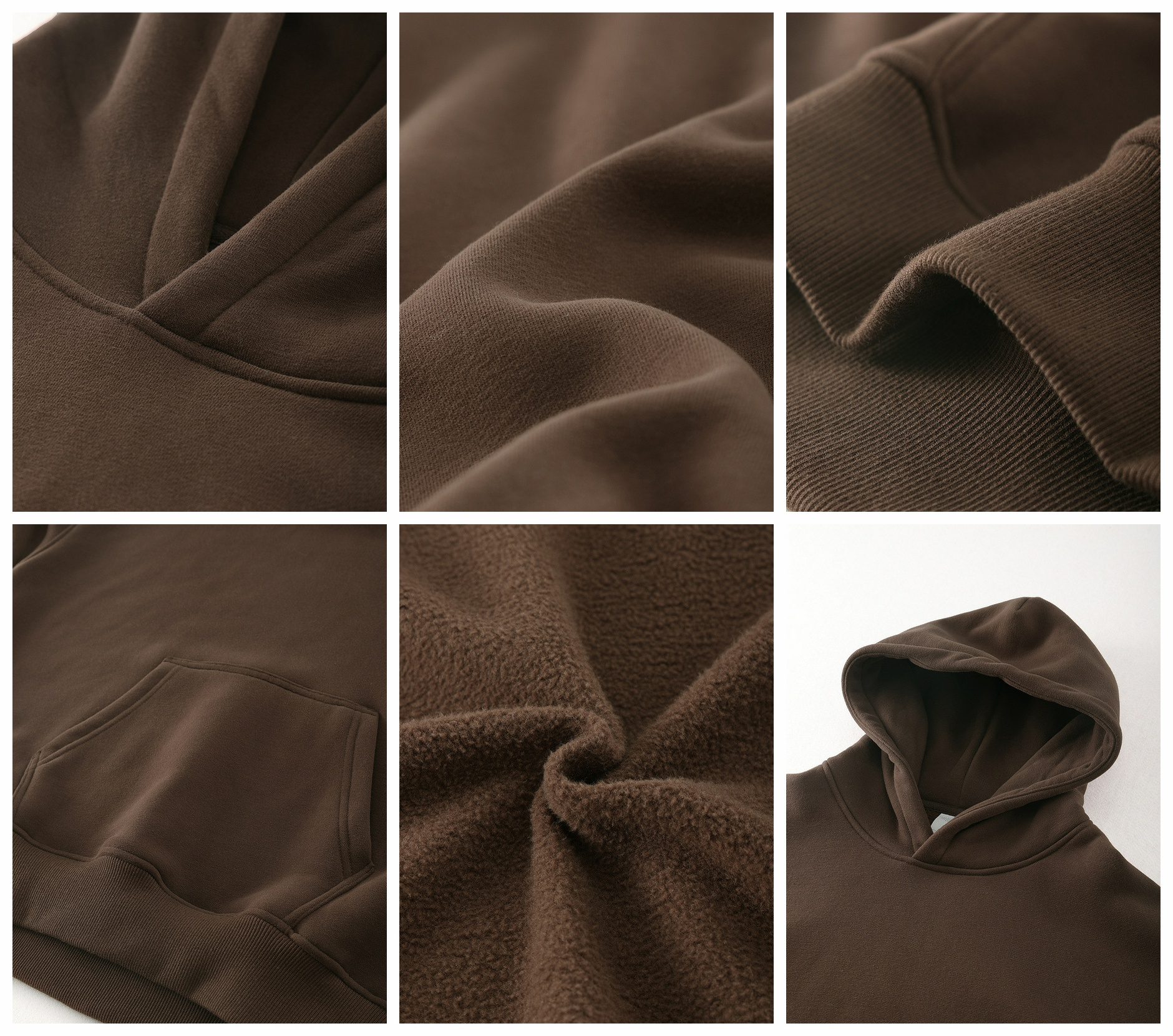 Qianzun custom brown no string pullover oversize heavyweight fleece fabric 80 cotton 20 polyester unisex hoodie