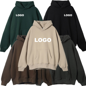 Qianzun custom brown no string pullover oversize heavyweight fleece fabric 80 cotton 20 polyester unisex hoodie