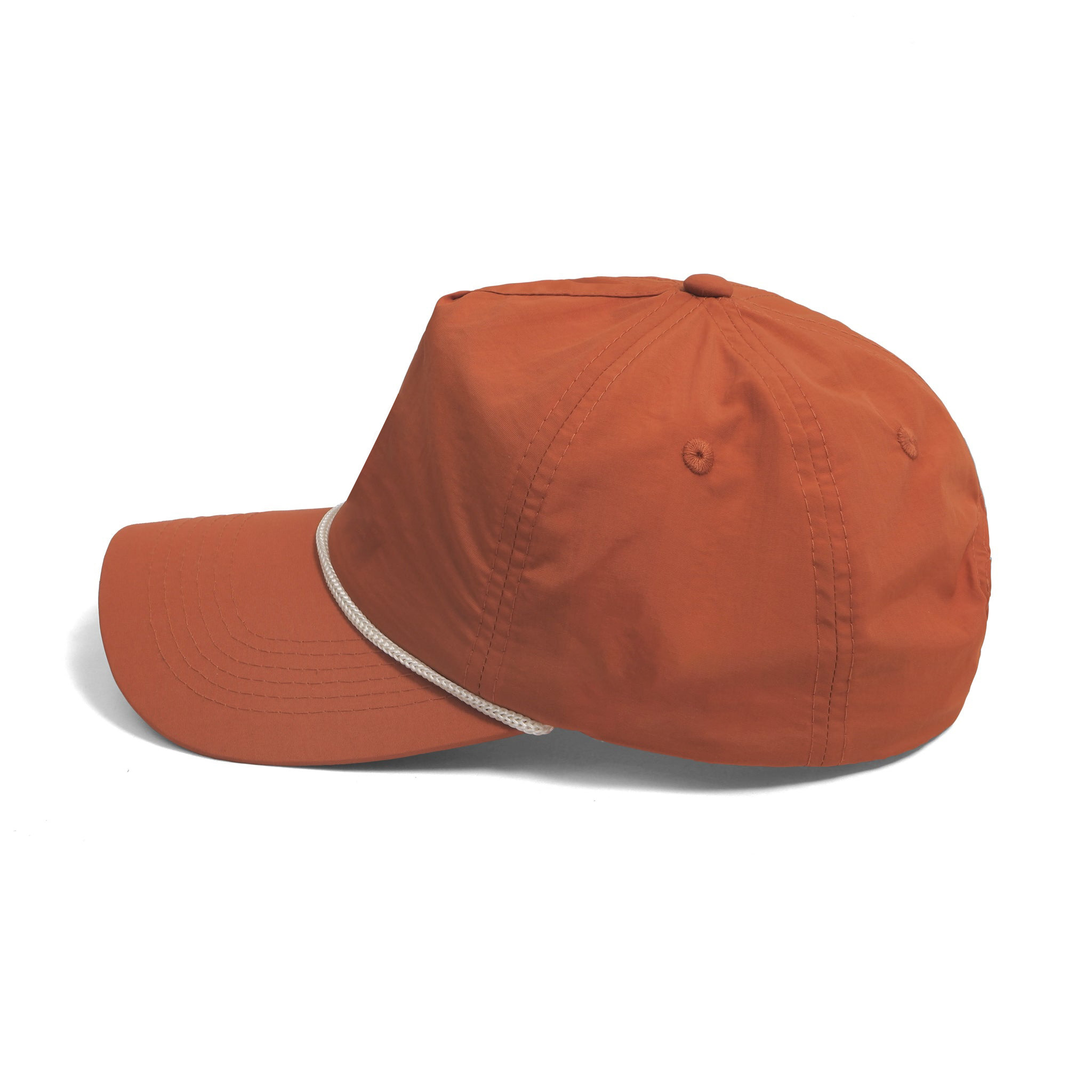 Qianzun vintage burnt orange custom logo structured 5 panel baseball cap waterproof blank nylon rope golf hat with rope