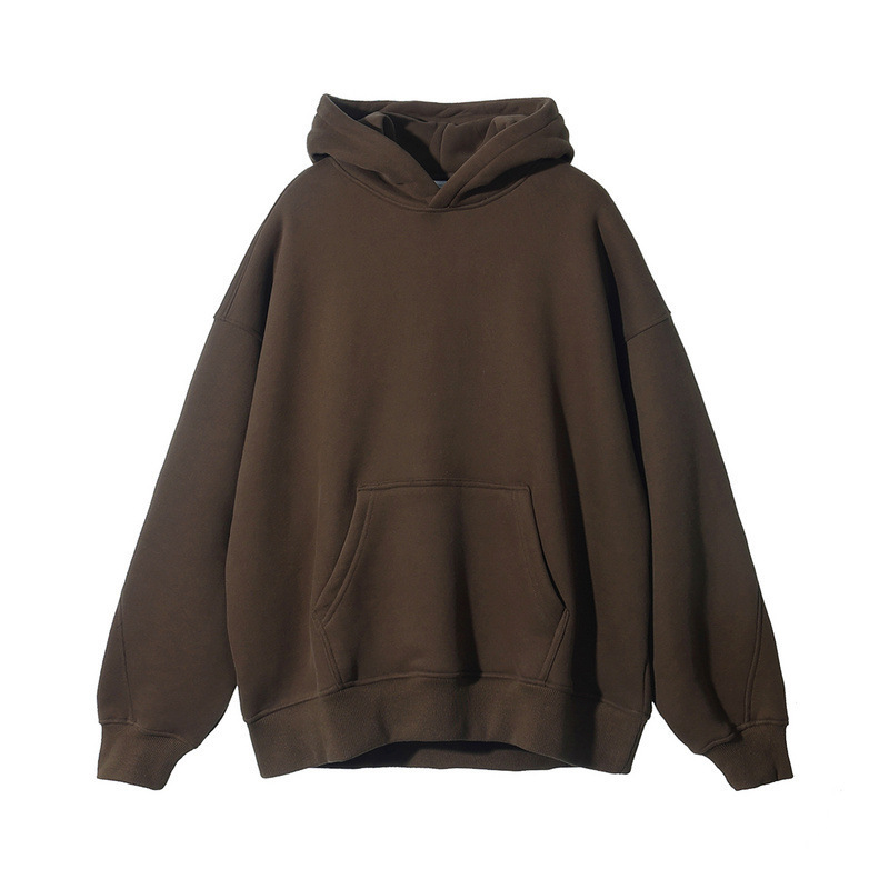 Qianzun custom brown no string pullover oversize heavyweight fleece fabric 80 cotton 20 polyester unisex hoodie