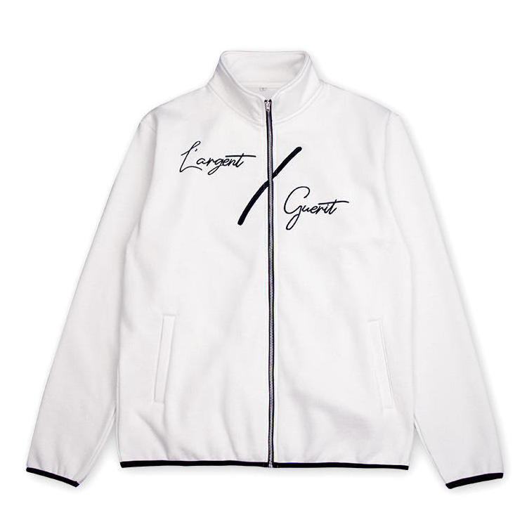 premium white soft custom embroidered logo zipper jacket mockneck sweatshirt without hood cotton fleece hoodie