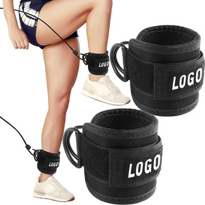 Neoprene Padded Weight Workout Support Ankle Cuffs D-ring Adjustable Ankle Straps for Gym Cable Machines Workout Fitness