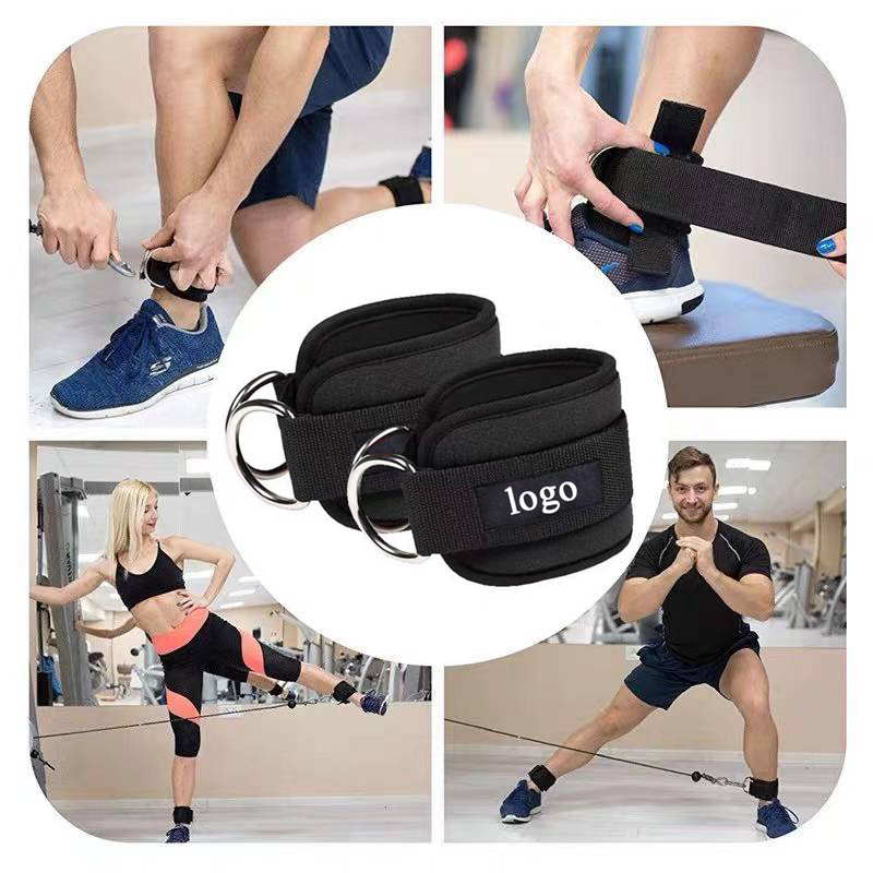 Neoprene Padded Weight Workout Support Ankle Cuffs D-ring Adjustable Ankle Straps for Gym Cable Machines Workout Fitness