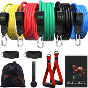 Custom Sports 100/150LBS Fitness 11 Pcs Exercise Tube Set Latex Resistance Bands Heavy Power Workout  Gym Equipment