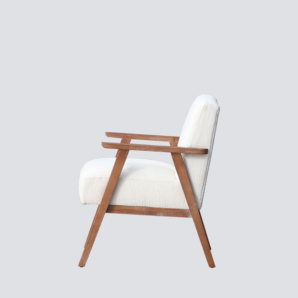 NS FURNITURE Fabric Wooden Armchair Modern Lounge Chair White Living Room Club Chair for Restaurant Home Bar Upholstery