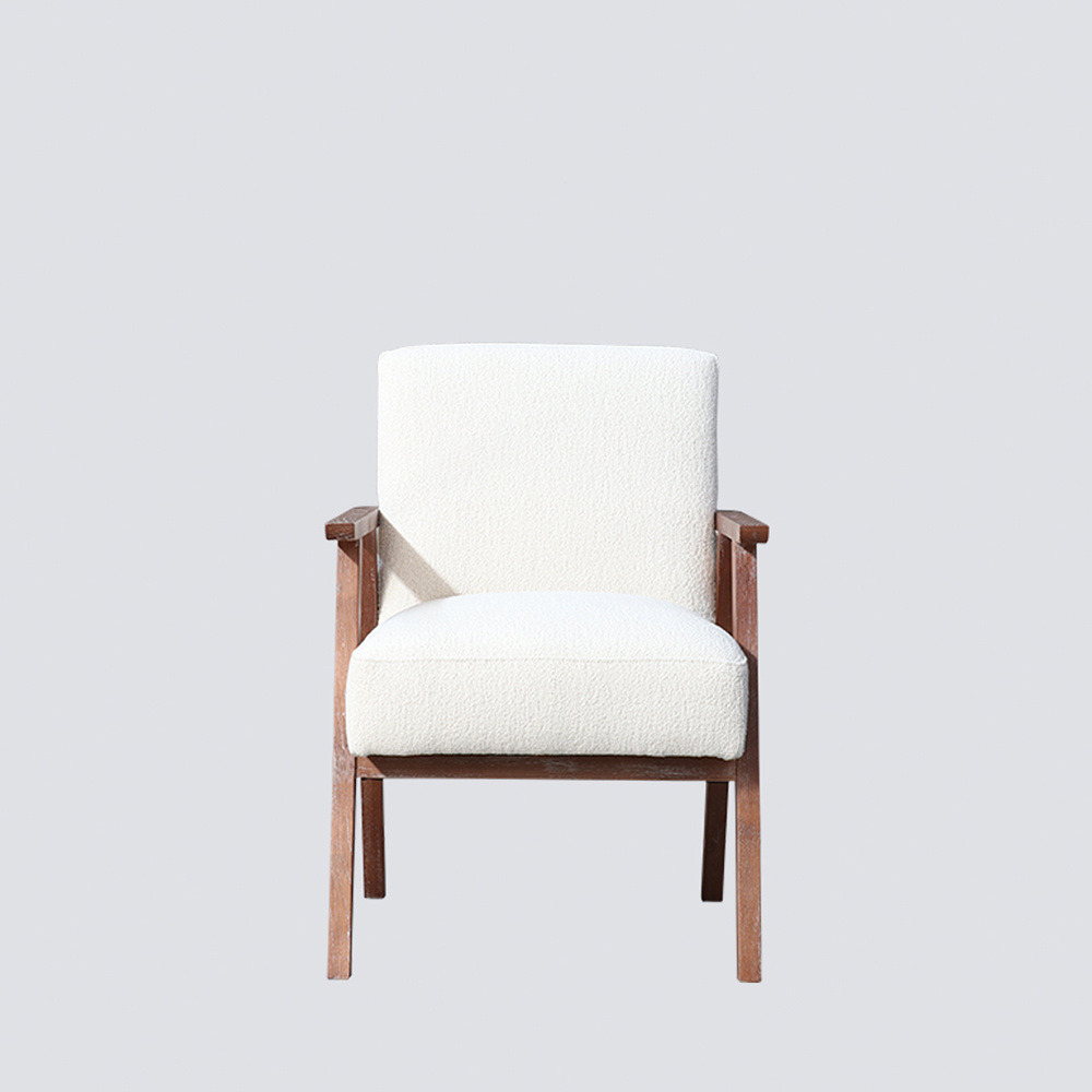 NS FURNITURE Fabric Wooden Armchair Modern Lounge Chair White Living Room Club Chair for Restaurant Home Bar Upholstery