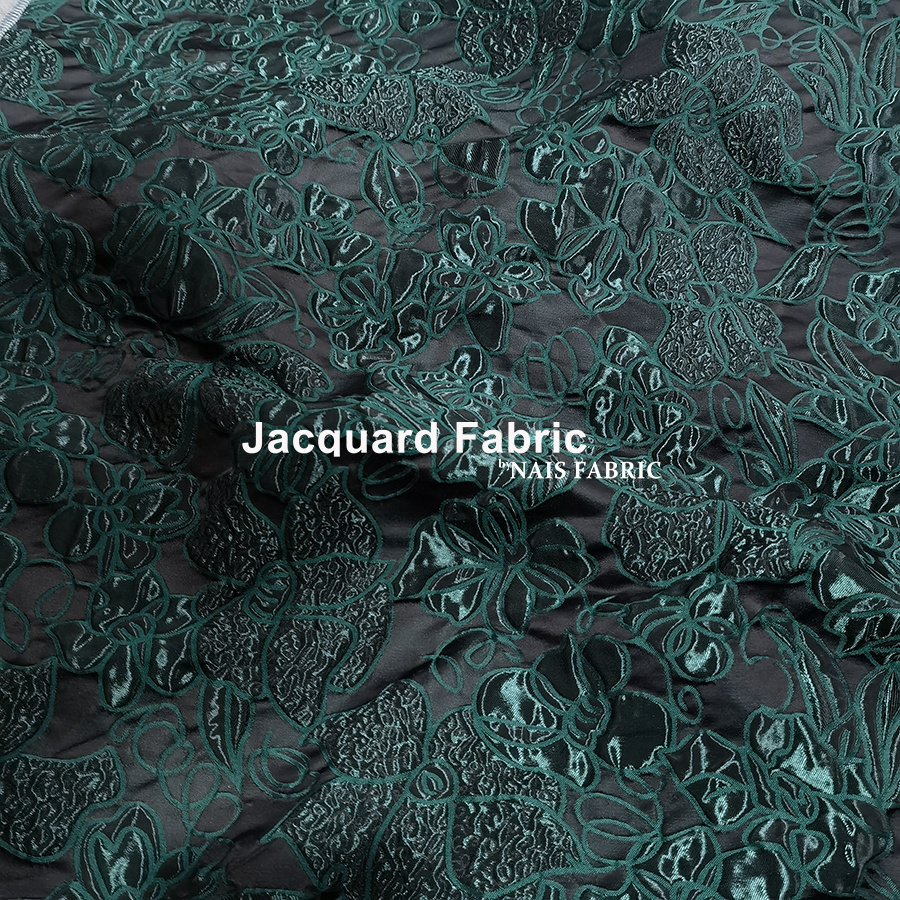 NAIS METALLIC white black green shiny brocade textile raised embossed 3d floral pattern jacquard embroidered fabric