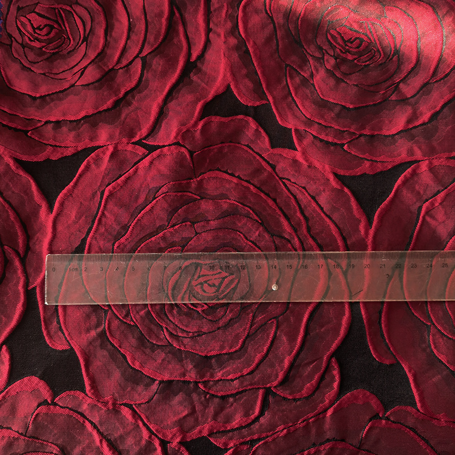 NAIS new 100polyester big large scale red 3d embossed raised flower rose  brocade jacquard fabric for dress