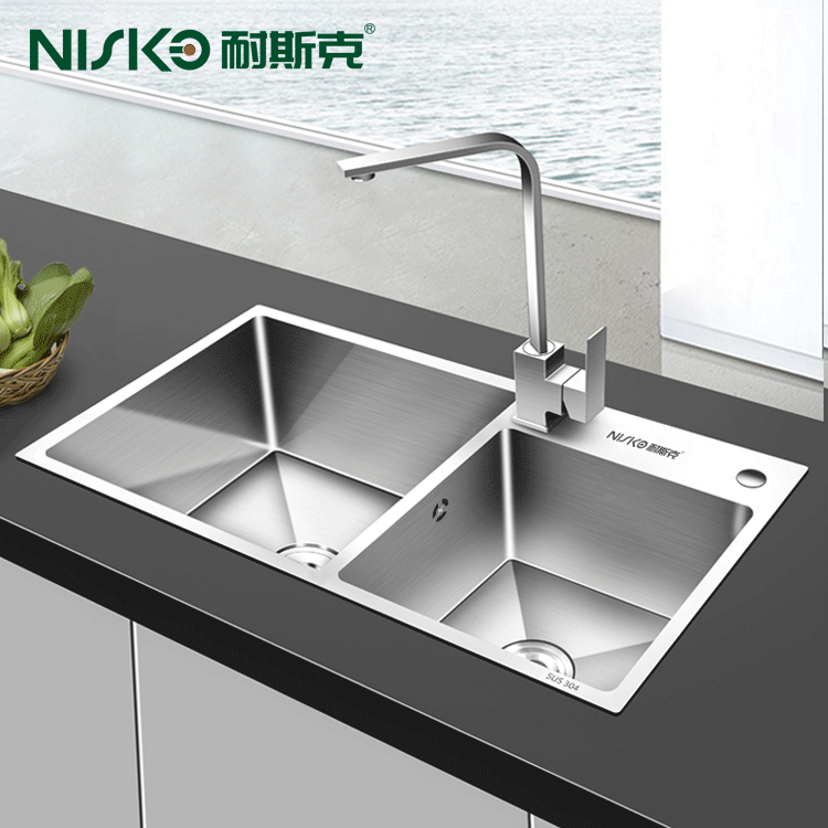 7843 hand made sus304 stainless steel sink double bowl  above counter sinks with faucet