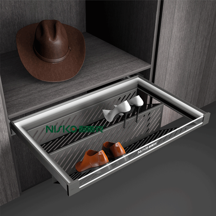 wardrobe accessories shoes rack in closet, pull out shoes shelves organizer two tiers save space