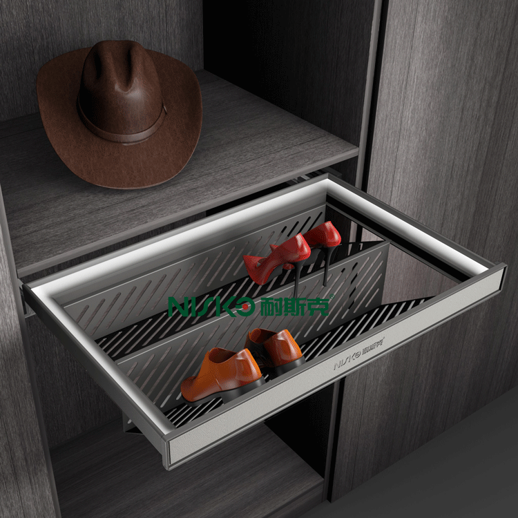 Aluminium Alloy Storage Sliding Drawer  with concealed slide Display Tray in Wardrobe Cabinet furniture