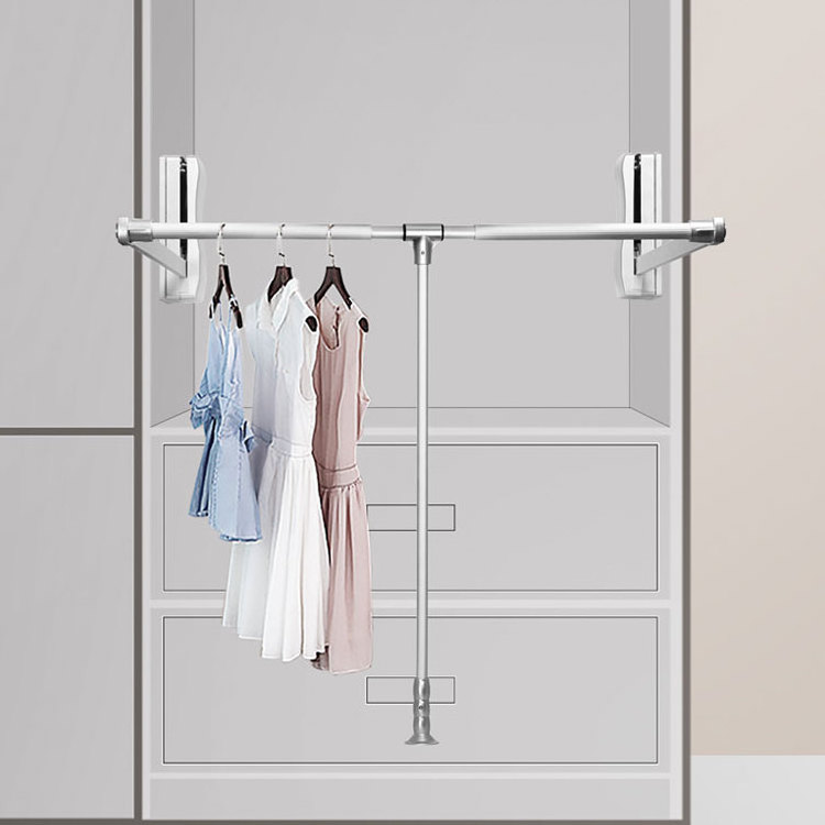 pull down closet rod bracket wall hooks Wardrobe clothes hanging lift adjustable width