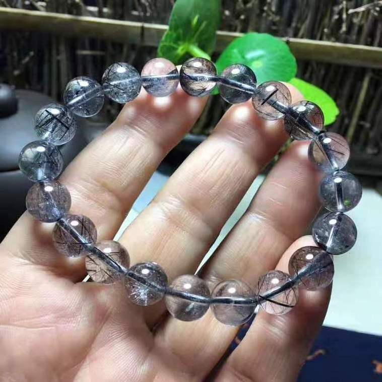 wholesale 9mm Natural black Hair crystal rutilated quartz bracelets