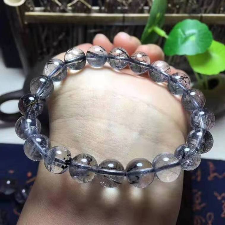 wholesale 9mm Natural black Hair crystal rutilated quartz bracelets