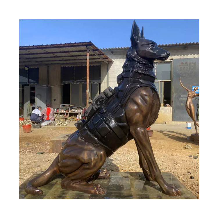 Outdoor Garden Decoration Bronze German Shepherd Statue with Base Full Size Bronze Brass Dog Sculpture