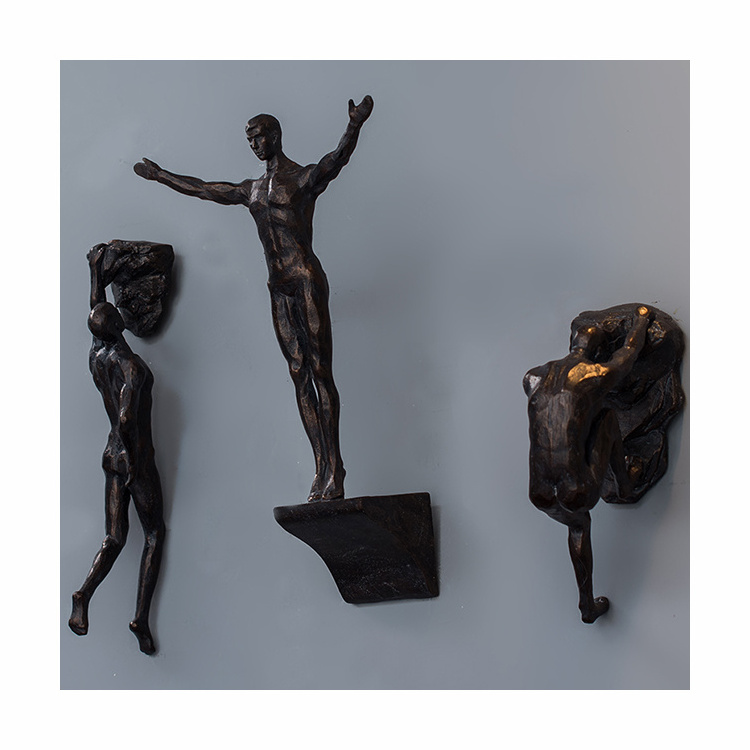 Custom Design Home Decoration Wall 3D Metal Art Sculpture Abstract Bronze Man Wall Sculpture