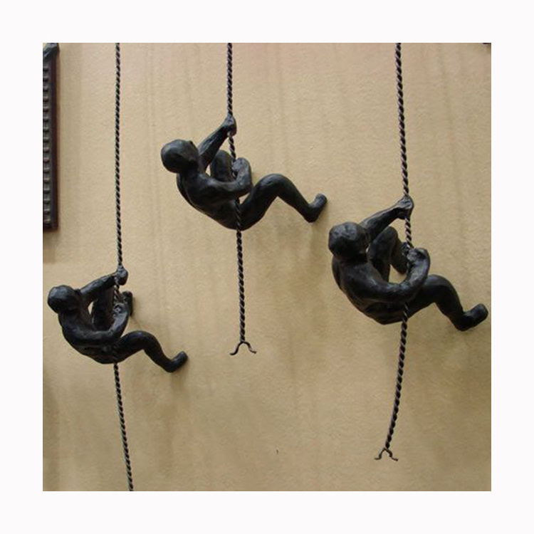 Modern home decoration metal wall 3D figure statue climbing man wall sculpture