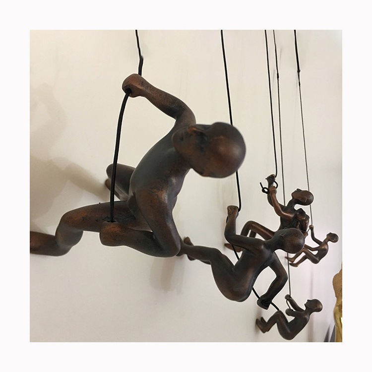 Modern home decoration metal wall 3D figure statue climbing man wall sculpture