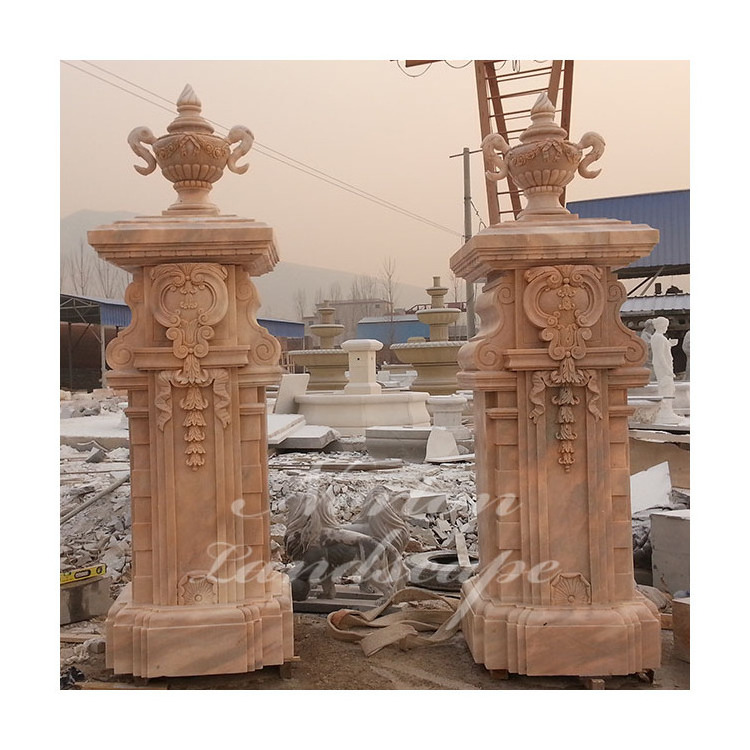 House Decorative Granite Stone Gate Used White Marble Square Column Pillar Design For Sale