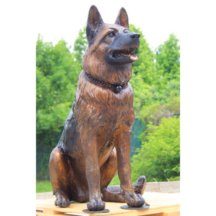 Outdoor Garden Decoration Bronze German Shepherd Statue with Base Full Size Bronze Brass Dog Sculpture