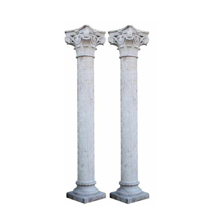 Modern home vills use European style natural stone pillar white marble antique roman pillars stone column for sale NTMF-C030