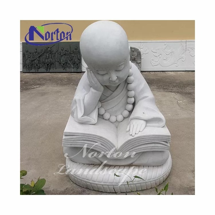 Little Shaolin Cute Baby Monk Buddha Playing Marble Stone Statue Sculpture For Home Decor