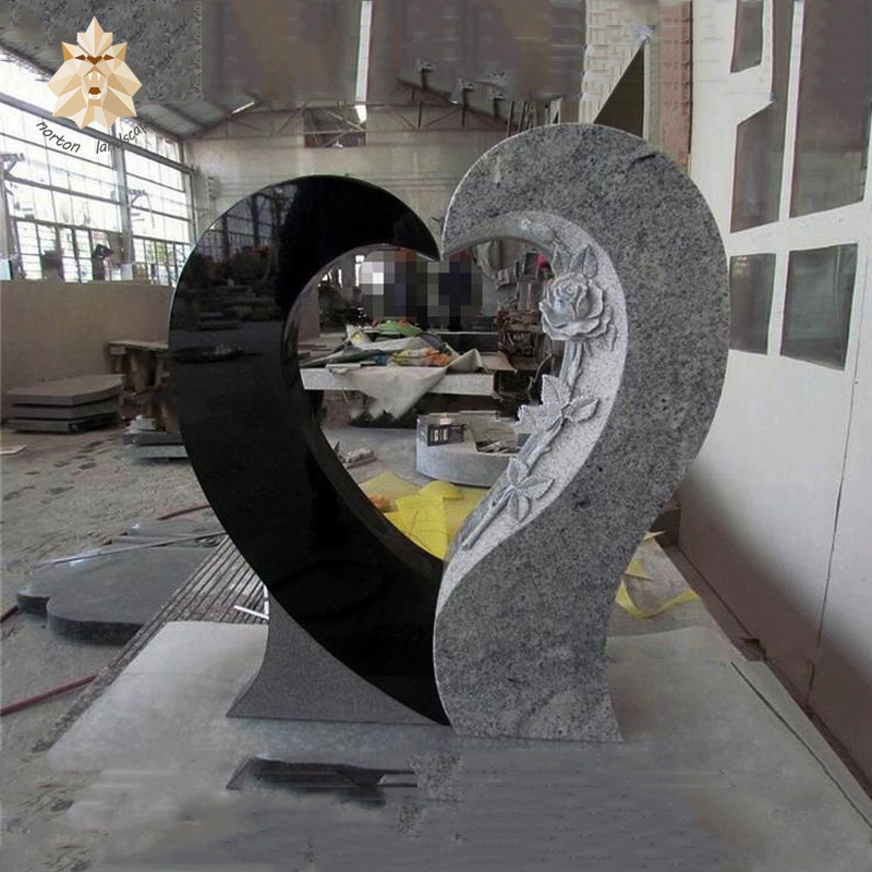 Granite heart shaped cemetery cheap upright black marble grave headstone tombstone prices