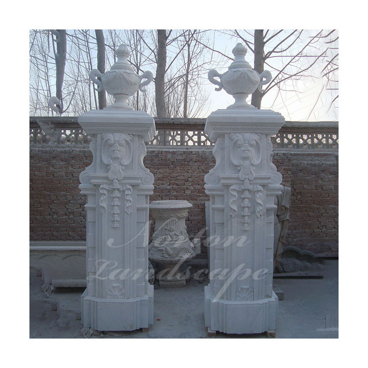 House Decorative Granite Stone Gate Used White Marble Square Column Pillar Design For Sale