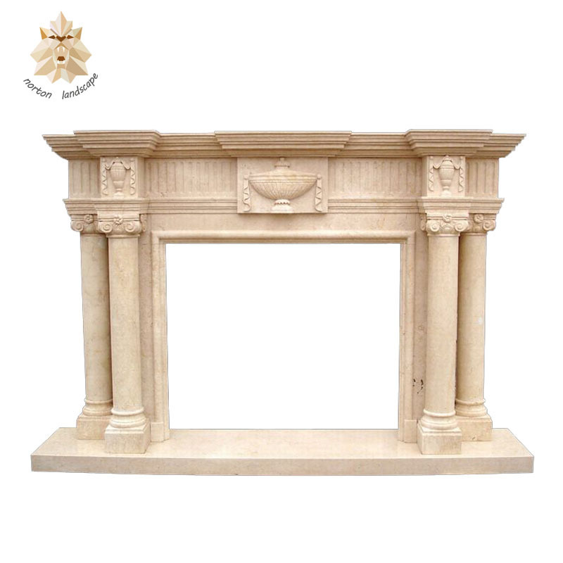 Indoor home decor use hand-carved luxury stone fireplace with woman statues yellow marble freestanding fireplace mantel